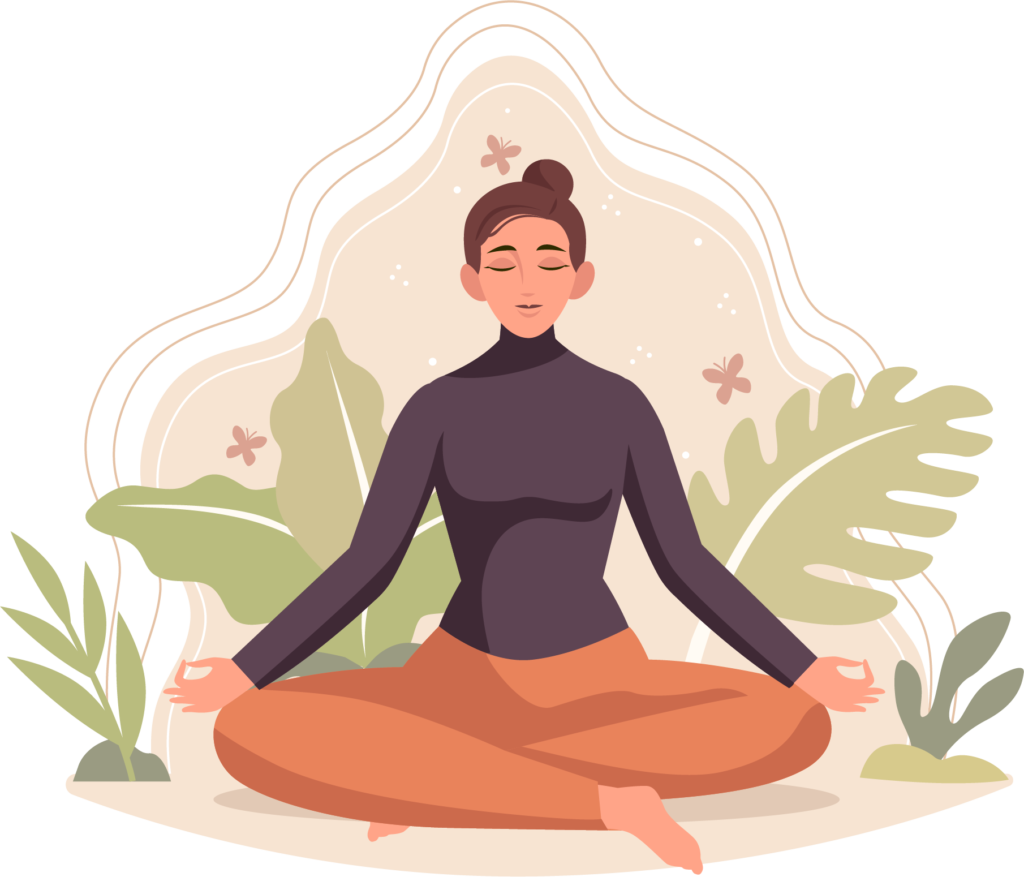 femme méditant et ose vivre sa vie, zen attitude elle fait du yoga assis dans la nature